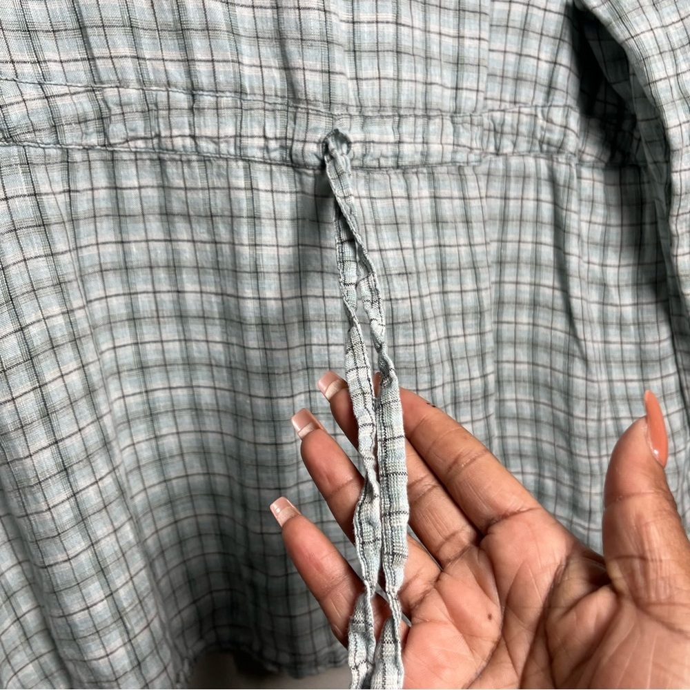 Flax Women 100% Linen Top Small Green Plaid Long Sleeve Buttons Coastal Lagenloo - Picture 9 of 10